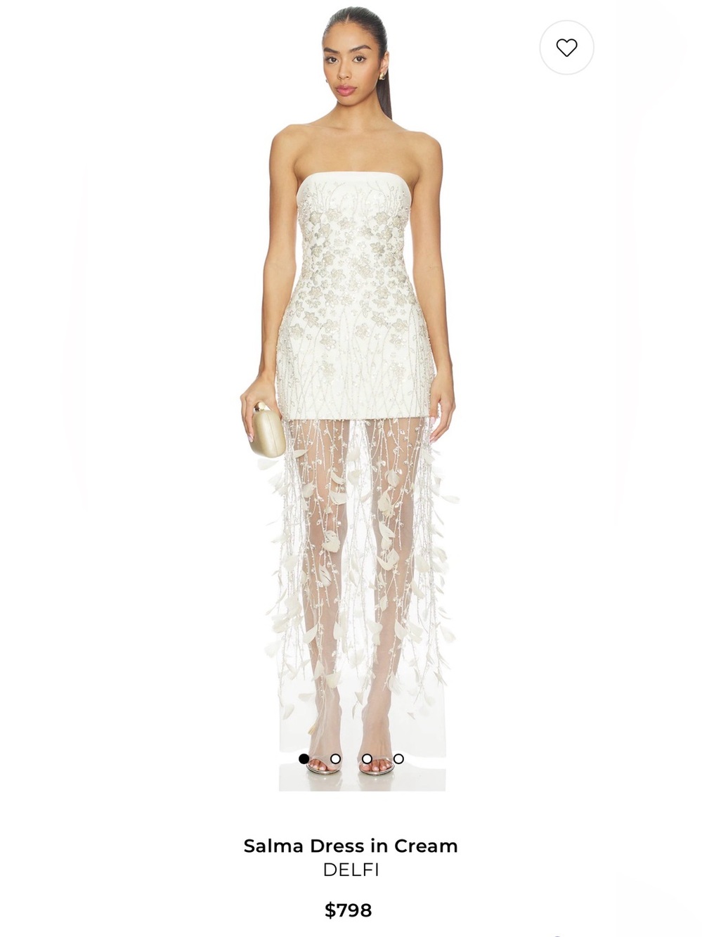 DELFI Salma Strapless Cream Embroidered Mini Dress with Sheer Fringe